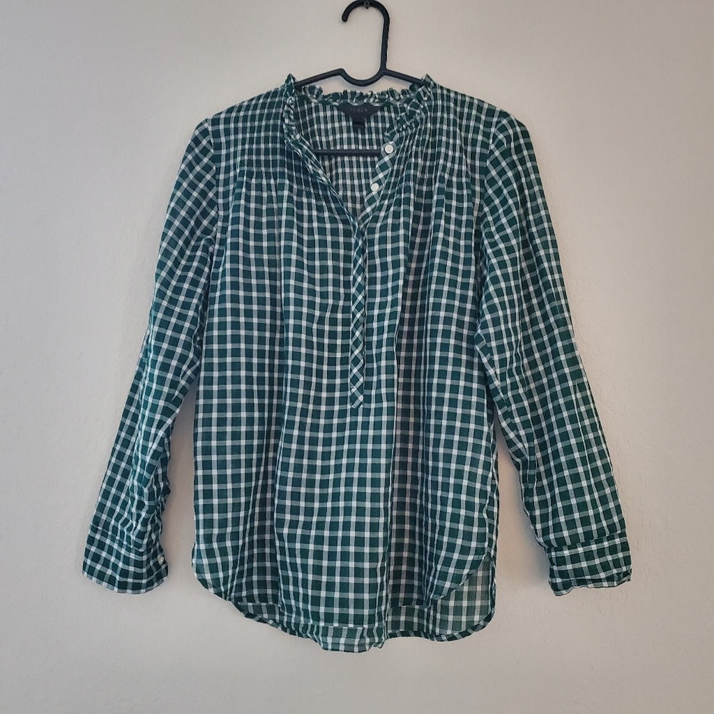 J crew sheer green Plaid blouse